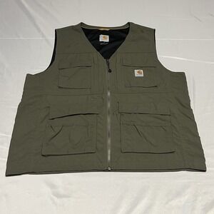 Carhartt Mens Briscoe Vest Size L Olive Green Rain Defender Utility Fishing Work